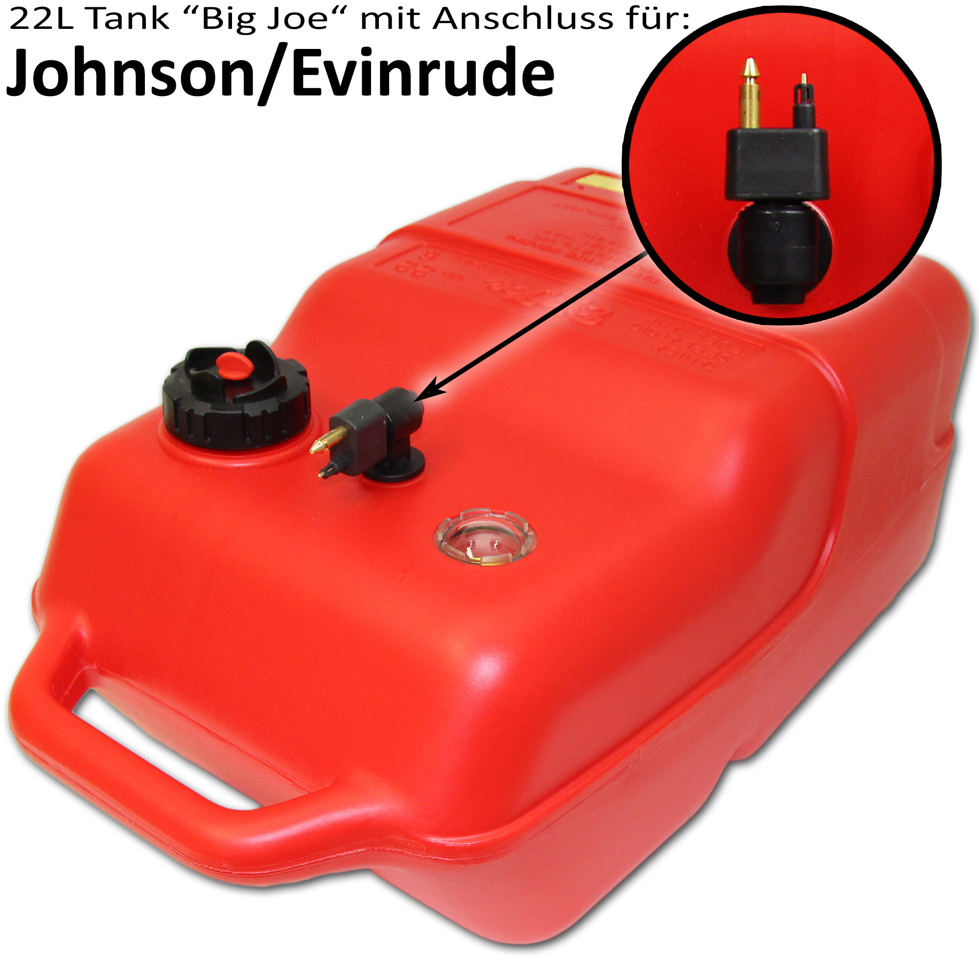 Kraftstofftank rot mit Johnson & Evinrude Anschluss / Füllstandsanzeige manuell