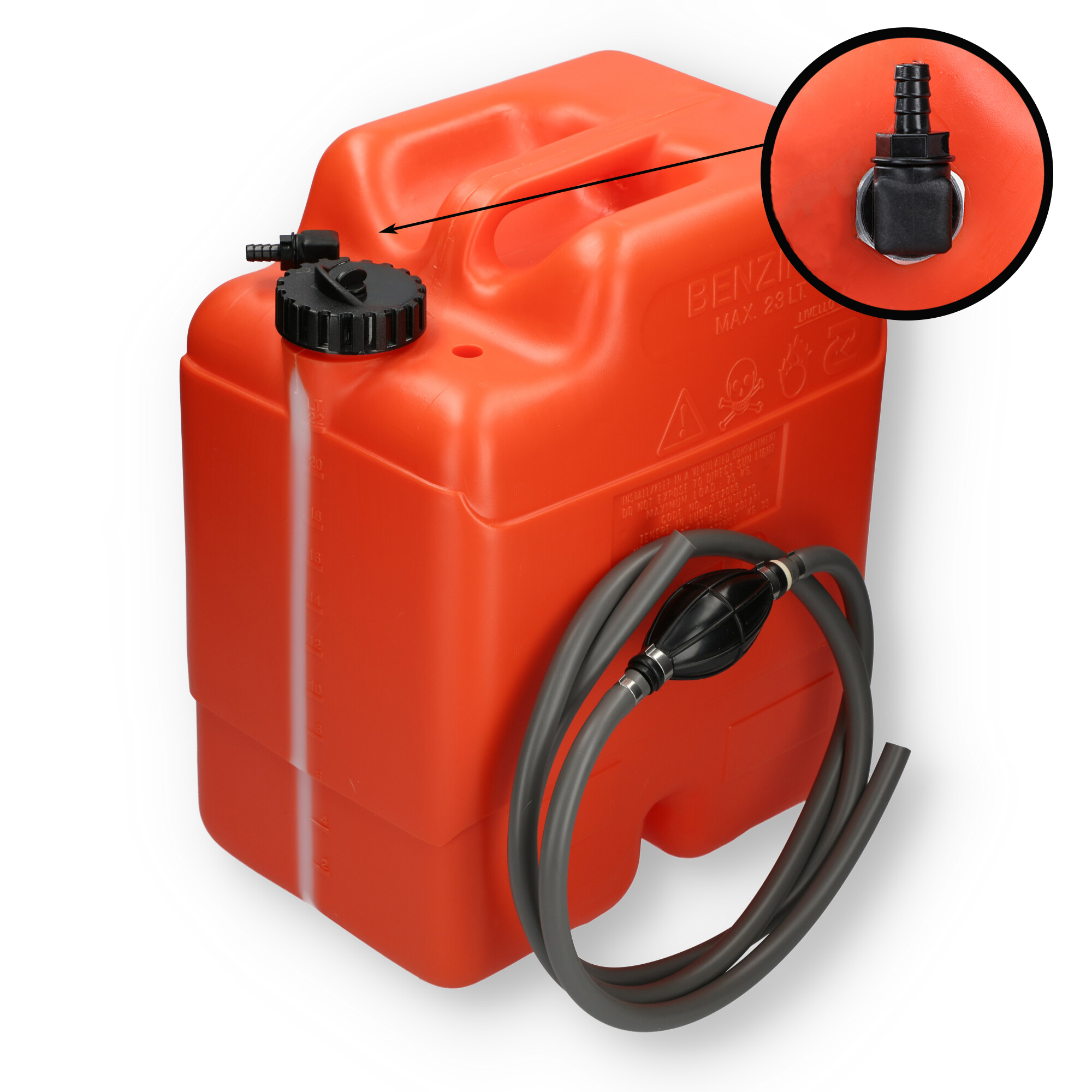 Kraftstofftank orange / Anschlussnippel (8mm) / 2m Schlauch