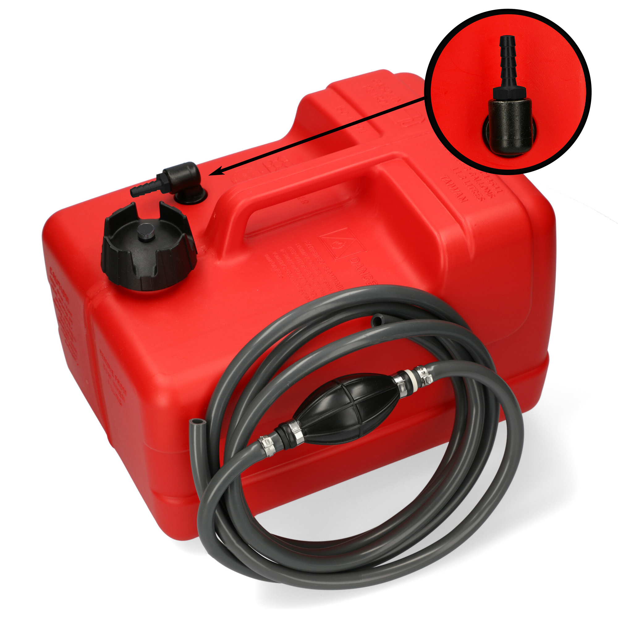 Kraftstofftank rot / Anschlussnippel (8mm) / 3m Schlauch