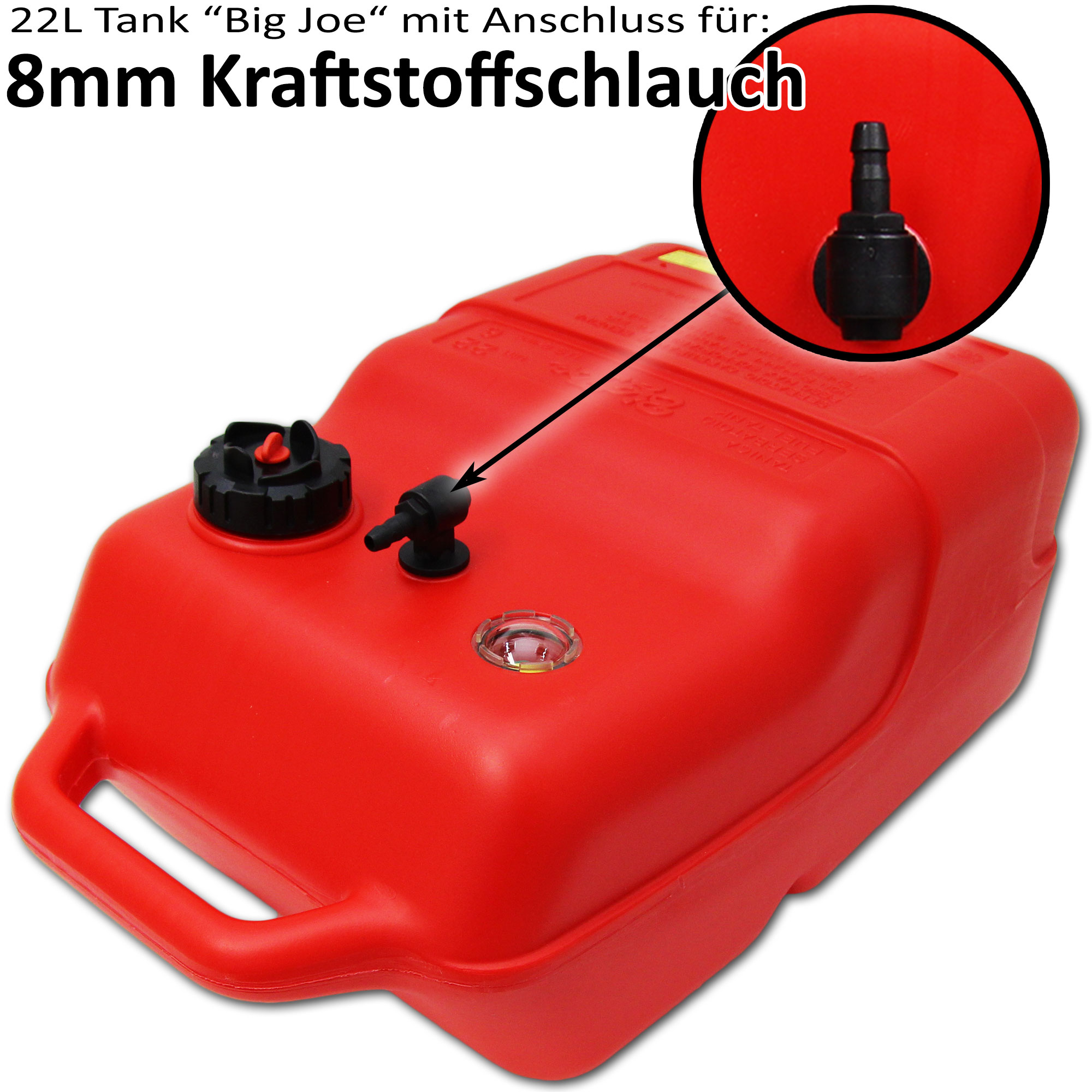 Kraftstofftank rot / Anschlussnippel (8mm) / FÃ¼llstandsanzeige manuell