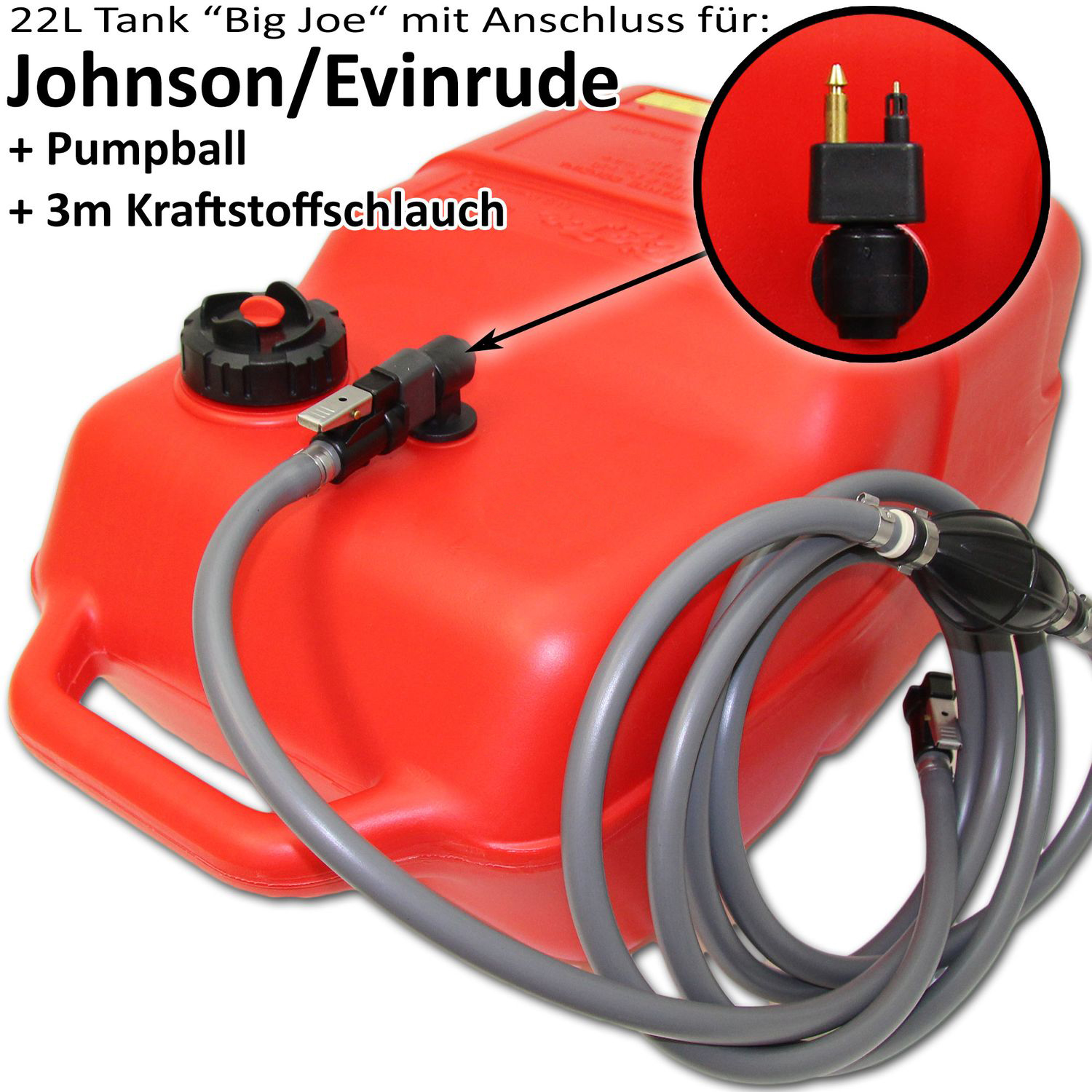 Kraftstofftank rot mit Johnson & Evinrude Anschluss / 3m Schlauch